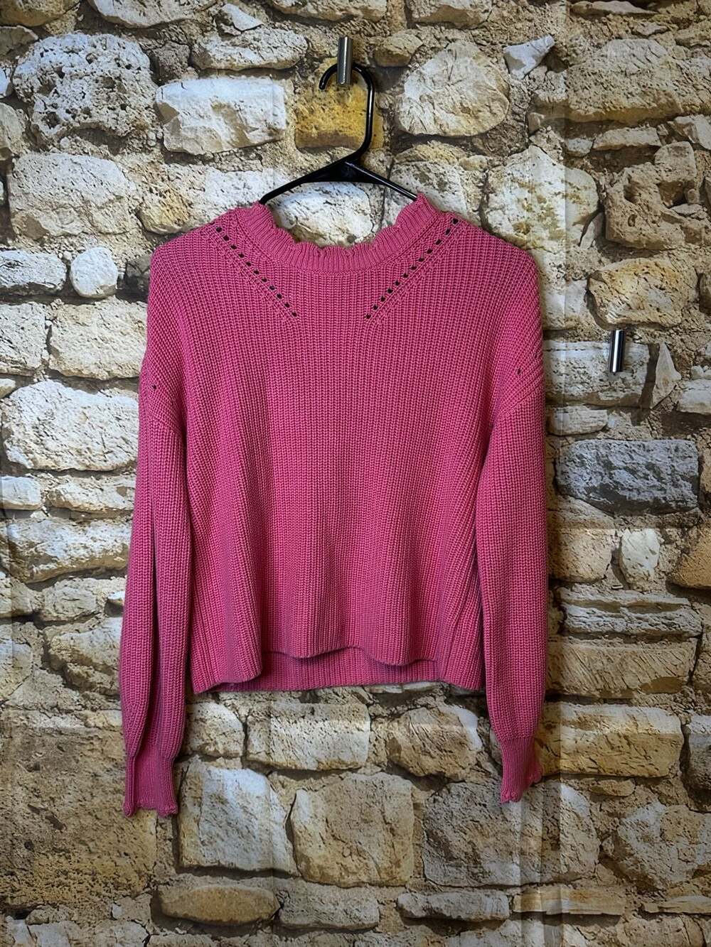 PAIGE Yenni Sweater in Sultry Rose with Scalloped Neck and Balloon Sleeves